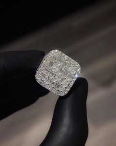 Square Design Round And Baguette Cut VVS Moissanite Diamond Iced Out Hip Hop Luxury 925 Sterling <b>Silver</b> <b>Statement</b> <b>Ring</b> - Product Image 3