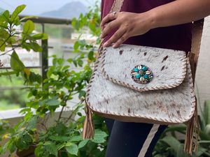 Bolso de mano de cuero de vaca auténtico, bandolera de cuero estilo bohemio - Product Image 4