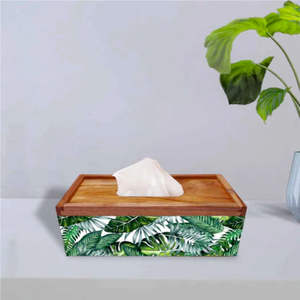 Elegante caja de pañuelos de madera natural para uso en oficina - Product Image 4