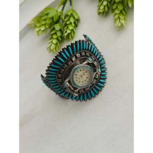 Bracelet de montre vintage en turquoise de Kingman et argent sterling, style Zuni, accessoire de mode - Product Image 3