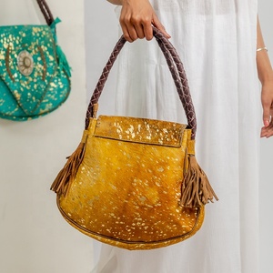 Bolso de Hombro Hecho a Mano de Piel Auténtica para Mujer, Bandolera con Estampado Geométrico Bohemio, Colorido, Personalizado, Temporada de Primavera, Invierno y Otoño - Product Image 4