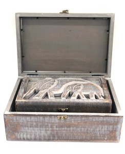 Handmade Hand Carved Wooden Set of 3 Box Elephant Mama Baby Decorative Storage Box