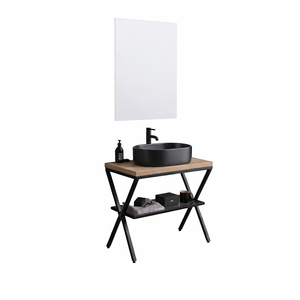 Mobile bagno da terra Koricini Manchester 60 cm con supporto in metallo, piano in rovere naturale e specchio LED - Product Image 5