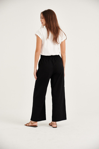 Femmes dernière mode demi-élastique taille haute pantalon vente d'été nouveau Style ample jambe large ceinture simple pantalon plat avant - Product Image 4
