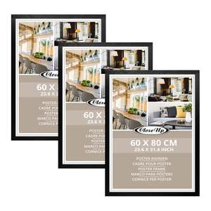 Set of 3 Black Wood Decor Poster Frames 60 X 80 cm <b>Square</b> <b>Mirror</b> Picture Frames for Photos A1 A2 A3 A4 A5 Sizes Available - Product Image 1