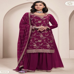Top Qualité Tendance À La Mode Vêtements Ethniques Top Qualité Chinon Salwar Costume Broderie Travail Femme Fabricant De Mode - Product Image 1