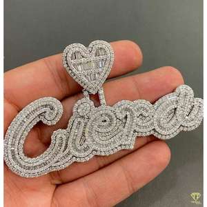 Joyería de Hip Hop personalizada VVS Moissanite diamante 925 letra de plata esterlina dos tonos nombre COLLAR COLGANTE - Product Image 4