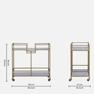 Carrito de barra para servir, Material de cuerpo de Metal chapado en oro, carrito de servicio con pantalla de 2 niveles, carrito de servicio personalizado para hoteles - Product Image 4