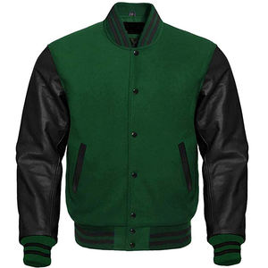 Chaqueta para hombre Chaqueta universitaria de béisbol con mangas de cuero negro Chaqueta universitaria vintage con mangas de cuero para hombre OEM - Product Image 2