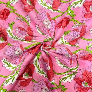 Hand Block Fabric by the Yard India <b>Voile</b> Cotton Fabric Floral Print Natural Color Dyed Dressmaking Craft Fabric Soft Cotton - Product Image 5