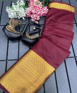 Saree en soie Banarasi noir avec broderie indienne pour femme - Product Image 2