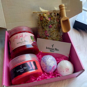 Coffret cadeau de spa marocain Hammam |   Savon noir, Gant Kessa, Argile Ghassoul, Huile d'argan, Eau de rose, Pack exfoliant, Ensemble de luxe pour spa, Pro - Product Image 1