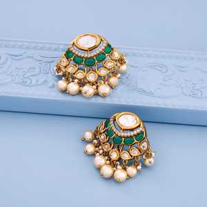 Pendientes de Perlas de Agua Dulce con Estilo Kundan 189224, Montura de Latón 100% con Diseño de Paz, Ideales para Bodas y Fiestas - Product Image 5