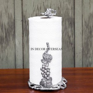 Petit porte-serviettes en papier poli brillant argenté en acier inoxydable à texture martelée avec feuilles plaquées or haut et bas de créateur - Product Image 5