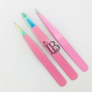 Pinzas para Cejas Color Rosa Mink, Juego de Pinzas para Cejas Rectas y Inclinadas, Pinzas con Punta Arcoíris con Logotipo Personalizado de Alta Demanda - Product Image 2
