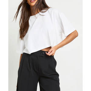 Camisetas de algodón 100% de calidad superior para mujer, fabricante de camisetas de marca privada con cuello redondo - Product Image 4