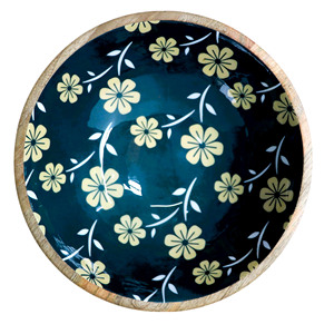 Hand-Curved Wooden Serving <b>Bowl</b> with Elegant <b>Enamel</b> Print Design Sustainable and Stylish for Parties for Salad or Fruits - Product Image 2