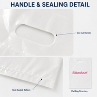 Sacs de courses en plastique personnalisés avec logo imprimé, couleur, épaisseur, emballage, poignée découpée en PE blanc, sacs cadeaux pour la vente au détail