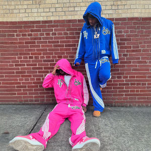 Manufacturer Oem Streetwear Elastic Waist Cotton <b>Pants</b> With Stripes Men Wide Leg Track Baggy Screen Printing <b>Pants</b> and Hoodies - Product Image 4