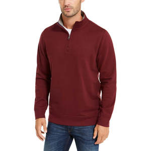 Sweat-shirt en molleton extensible pour homme, col zippé 1/4, rouge, collection Club Room, taille S, polyester/coton, brodé - Product Image 1