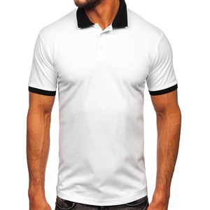 Camisa de golf informal de negocios de color sólido ajustada a la moda para hombre, camisa de golf ajustada con cuello negro - Product Image 1
