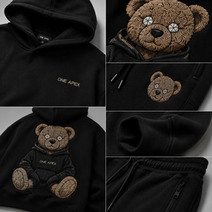 Tuta con Cappuccio <span class=keywords><strong>One</strong></span> <span class=keywords><strong>Apex</strong></span> Nera, Oversize con Ricamo Orso Teddy, Streetwear Unisex per Adulti, Abbigliamento Autunnale - Product Image 5