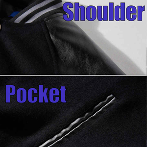 Chaqueta Varsity Hombre Color Negro con Mangas de Cuero de Primera Calidad y Impresión Personalizada de Calidad - Product Image 3