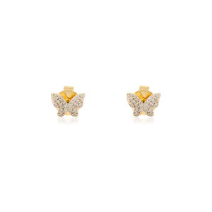 Nouveautés Boucles d'oreilles en or jaune massif 18 carats minimaliste avec diamant rond naturel papillon Cadeau pour elle Bijoux de tous les jours - Product Image 1