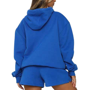 Elegante Conjunto Deportivo Azul 2026 con Sublimación Única y Pantalones Cortos Personalizados para Mujer, Conjunto Deportivo Estampado con Capucha y Pantalones Jogger - Product Image 2