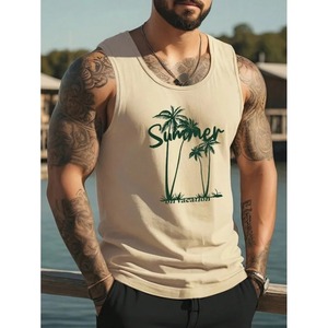 Camisetas sin mangas de árbol de coco de LICRA/algodón de secado rápido respetuosas con el medio ambiente impresas digitales para hombres patrón de puesta de sol colorido verano Casual Suelto - Product Image 3