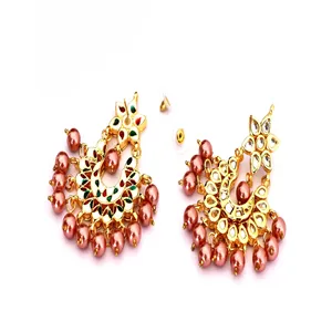 Ensemble de bijoux fins plaqués or 24 carats Kundan, collier avec boucles d'oreilles et Maang Tikka pour les mariages, pierres en zircon - Product Image 3