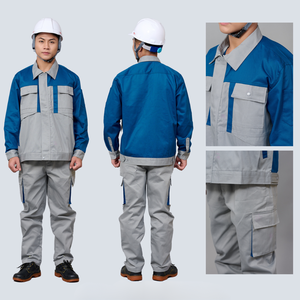 Vente en gros Ensemble pantalon et veste de travail pour homme Uniforme professionnel multi-poches en polyester et coton gris clair Toutes les tailles disponibles - Product Image 5