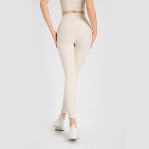 Pantalones de Yoga de Cintura Media Color Durazno, Leggings Deportivos de Secado Rápido, Transpirables, de Spandex/Poliéster, con Efecto Push-Up - Product Image 1