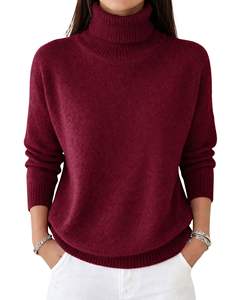 Customized <b>Women</b> Maroon Turtleneck Sweater Wool Acrylic Knit Pullover Long Sleeve Winter <b>Warm</b> Custom Manufacturer OEM Supply - Product Image 1