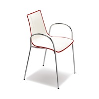 Fauteuil empilable bicolore en polymère avec structure en métal chromé ou anthracite pour restaurant, café, bar, hôtel, salle à manger