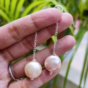 ต่างหูมุกเงินแท้ ทำมือ สีชมพูพีช - Product Image 5