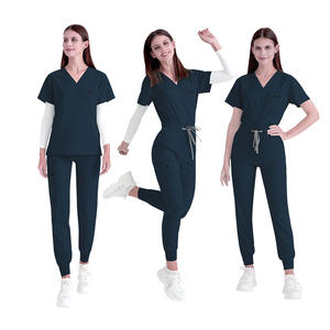 2025 alta calidad personalizada de talla grande con cuello en V diseño lateral Split Top enfermería uniformes conjuntos enfermera Jogger conjuntos - Product Image 3