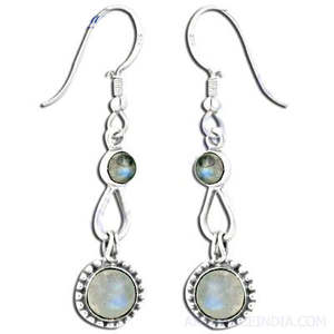 Boucles d'oreilles pendantes vintage en argent tibétain avec opale sertie clos, bijoux de fête pour femme, plaqué argent antique - Product Image 2