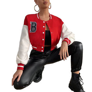 Veste universitaire pour femme, tendance 2022, avec logo d'équipe personnalisé brodé, patchwork, manches en laine tricotée, doublure respirante en laine - Product Image 1