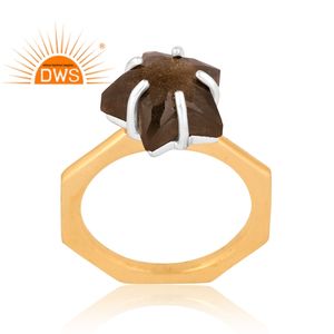 Nouvelle tendance Design laiton plaqué or 18 carats or naturel éclat obsidienne bague en pierres précieuses Demi bijoux fins pour les femmes cadeau pour elle - Product Image 5