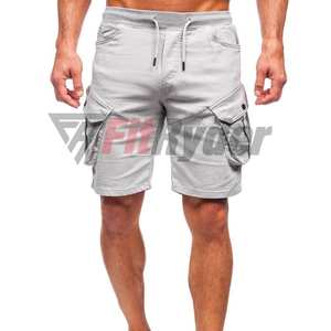 Pantalones cortos deportivos cargo de algodón y poliéster ligeros con logotipo personalizado, cintura elástica, cierre con cordón, tejidos sólidos, venta al por mayor - Product Image 1