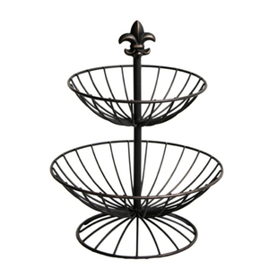 Cesta de Almacenamiento Metálica de Dos Niveles, Cesta Redonda de Alambre Negro con Soporte para Exhibición de Artículos de Cocina, Cesta Decorativa - Product Image 1