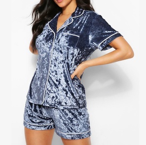 ชุดเซตเสื้อกางเกงกำมะหยี่แขนสั้นและกางเกงขาสั้นชุดวอร์ม2ชิ้นระบายอากาศได้ดีสำหรับฤดูร้อน - Product Image 1