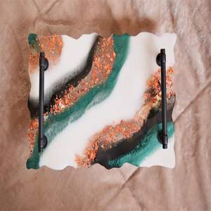 Plato de servicio de resina Premium patrón sólido duradero hecho a mano 100 Uds Color personalizado mesa de comedor lujosa mesa de centro de cocina - Product Image 2