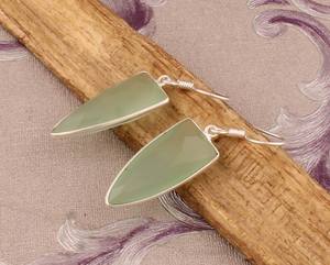 Pendientes colgantes de Calcedonia verde aguamarina facetados de plata de ley 925, conjunto de bisel hecho a mano de diseñador, regalo del Día de San Valentín - Product Image 6