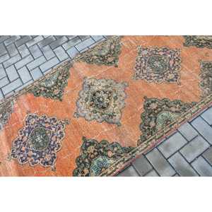 พรมวินเทจขนาด 3.6x10.2 ฟุต, พรมตุรกีแบบ Runner, พรมลายดอกไม้สีส้ม - Product Image 5