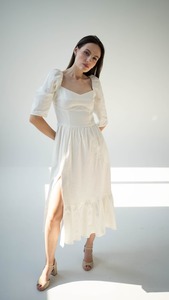 Princess Linen Midi Black Dress, Boho Wedding <b>White</b> Dress, Summer Woman Clothing Romantic <b>Corset</b> Dress - Product Image 3