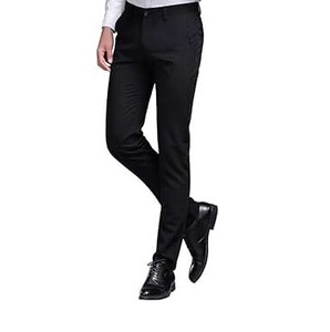 Pantalones de vestir ajustados para hombre de alta calidad de algodón personalizado de Color negro liso pantalones formales cómodos informales elásticos sin arrugas para hombre - Product Image 1