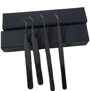 Pinces à épiler professionnelles en acier inoxydable à marque privée, forme en L à 45 et 90 degrés, pointe en fibre de diamant rose, pour extensions de cils en volume - Product Image 2