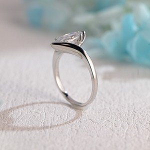 CVD Solitaire bague de fiançailles pour femmes 1.35 Ct Marquise Cut Lab Grown Diamond Ring 14k White Gold Bezel Set Wedding Bridle Ring - Product Image 3